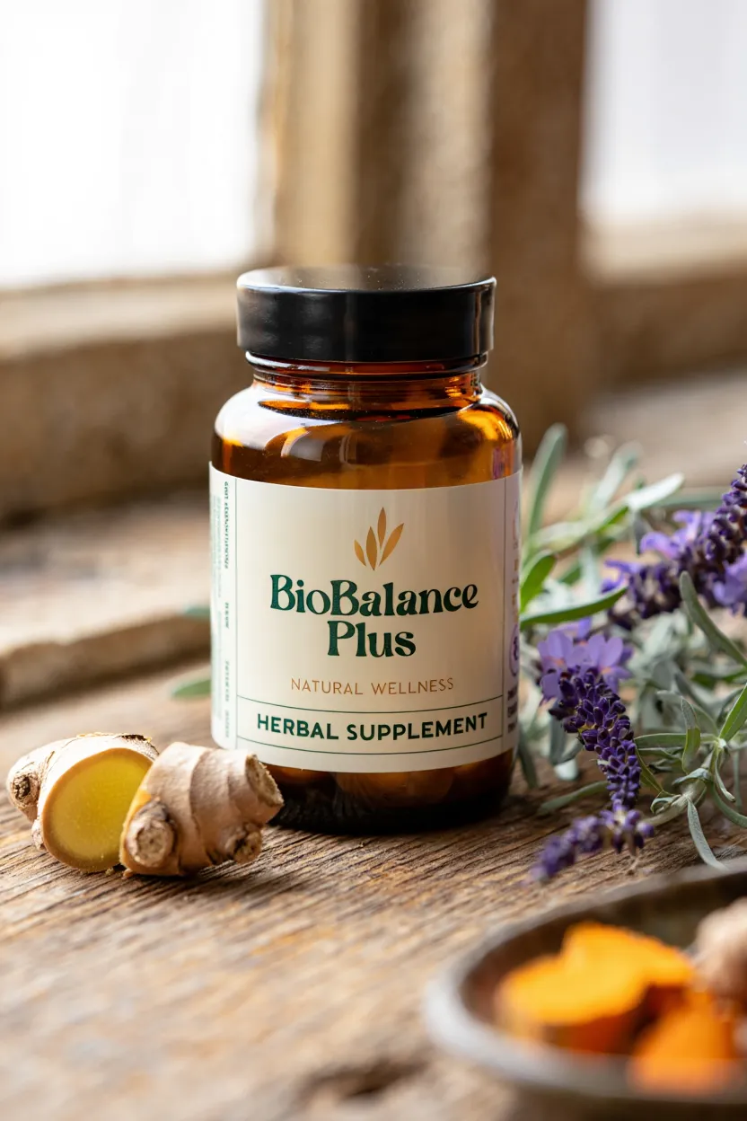 BioBalance Plus natural wellness supplement bottle with herbal ingredients